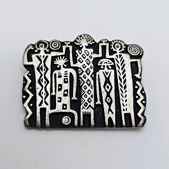 Alice Seely 2000 Signed Silver Pin Brooch Tribal - Picture 1 of 5
